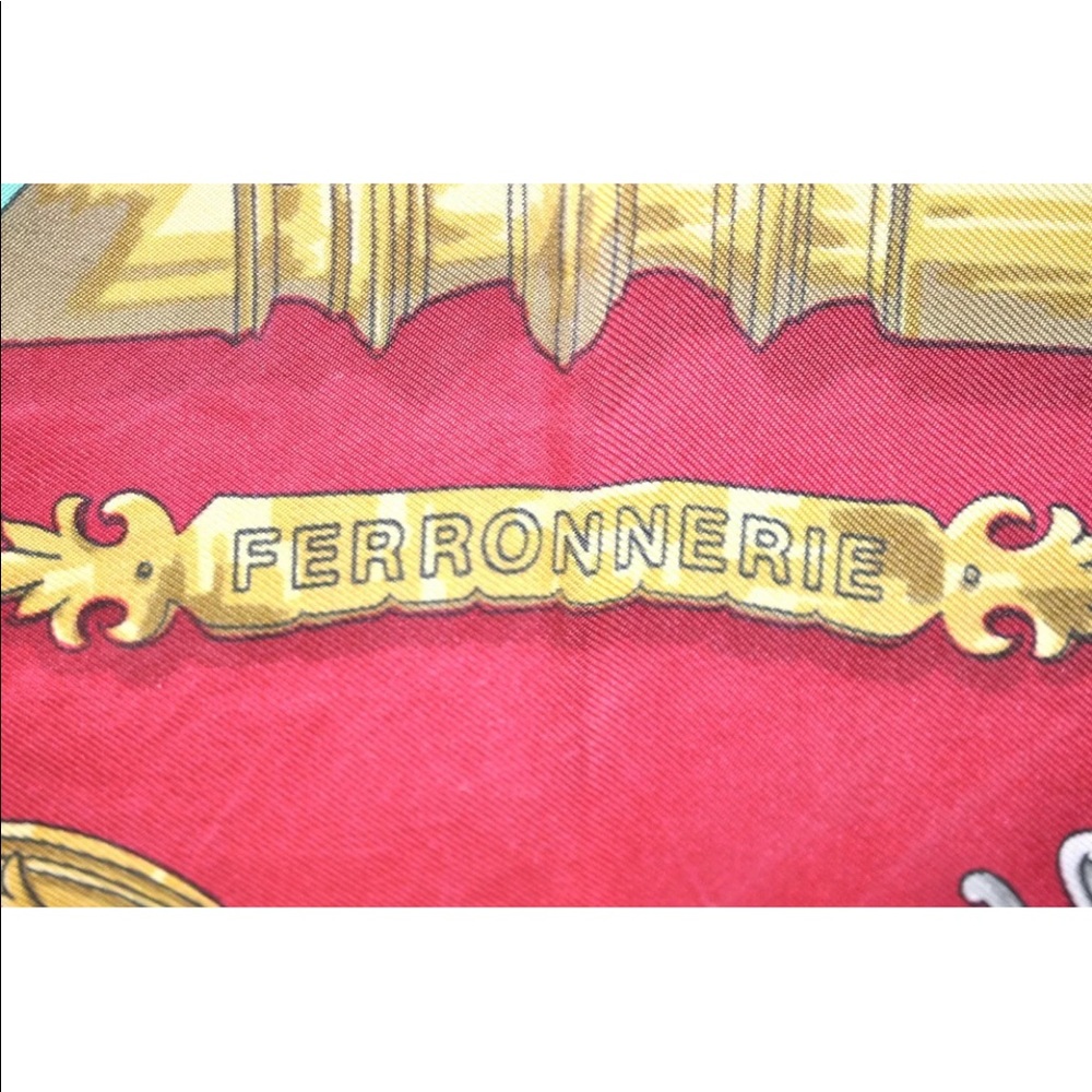 Authentic HERMES Carre 90 Scarf "FERRONNERIE" Silk Red F3516 - Picture 7 of 16